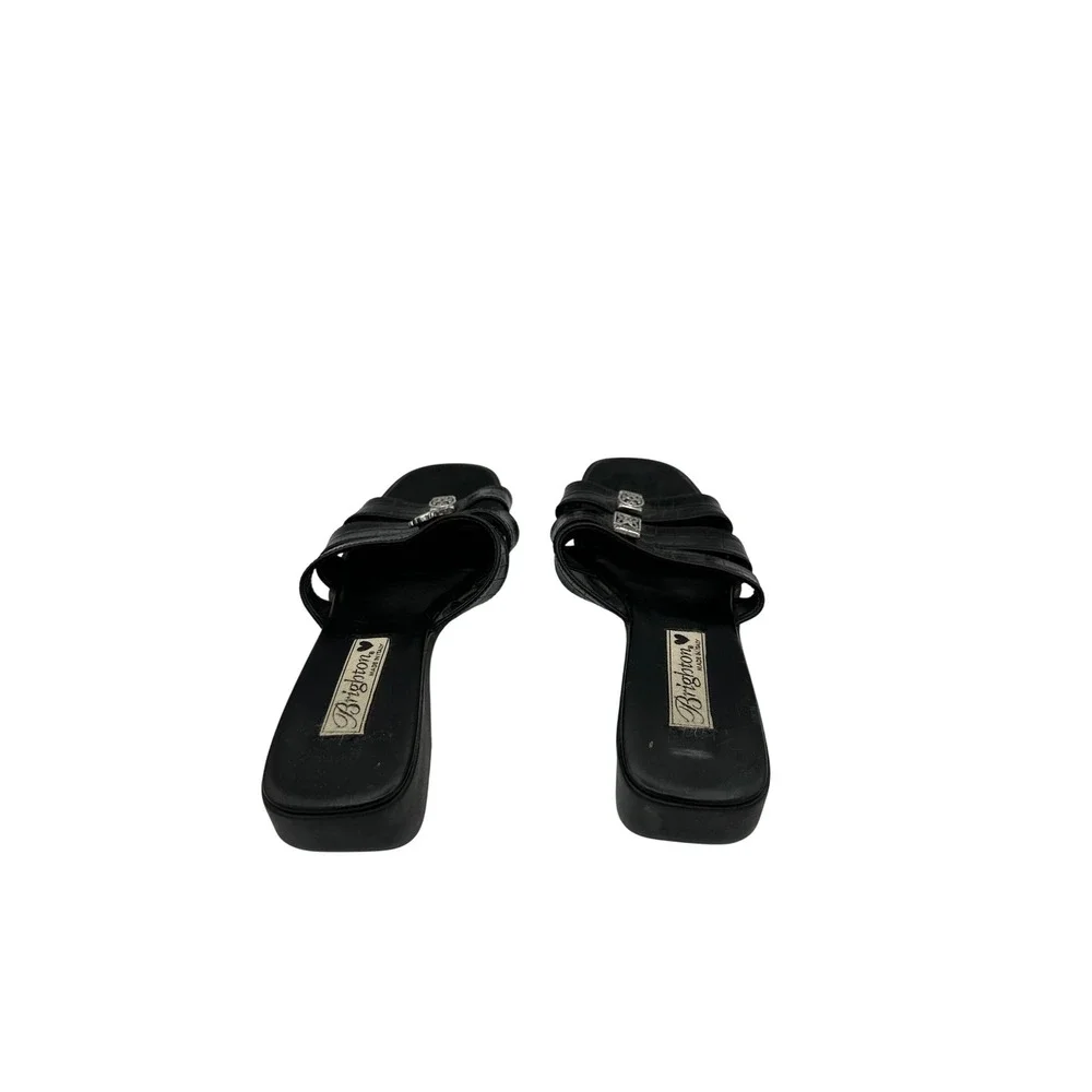 Brighton Sandals Size 8.5M Black Leather Crocodile Embossed Silver Accents Italy